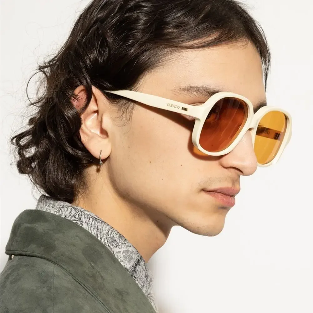 New! Valentino VLS 177C Cream Sunglasses with Orange Lenses, Authentic